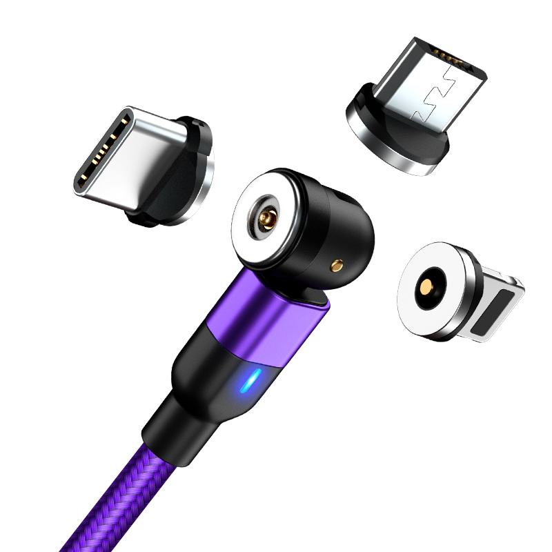Wholesale 540 Rotation 3 in 1 magnetic usb cable data cables fast charging cable For Iphon/Micro USB Type C