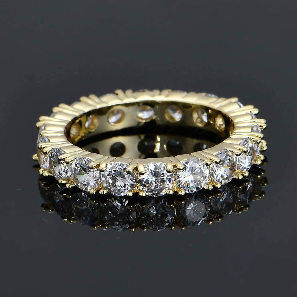 European Style Single Row Round Cut Diamonds Ring Hip Hops Iced Out Crystal Full Zircon Stone Band Ring
