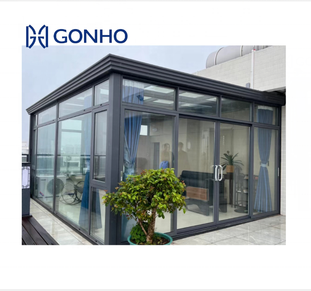 Gonho Best new products sunrooms & glass houses slant solarium freestanding conservatory used movable sunroom for garden