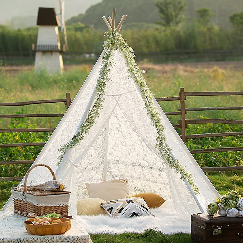 Private Label Boho Decor Tents Photo Prop 5 Poles Lace Large Tall Teepee Tent for Wedding Party