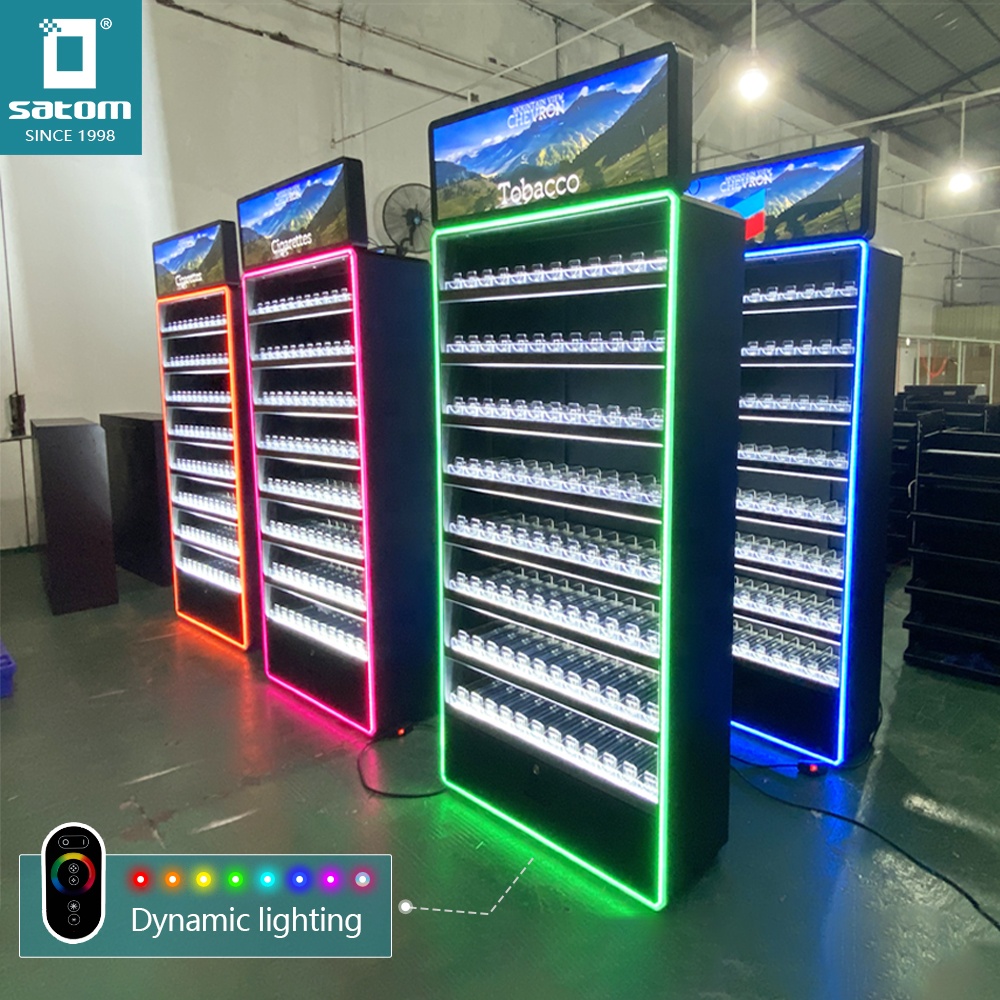 Satom USA America Tobacco Display Stand Furniture Rack Floor Cigarette Display Cabinet Showcase for Smoke Shop Convenience Store