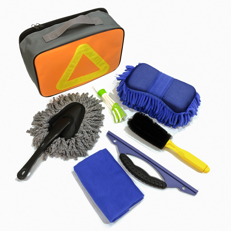 Car washing brush tools cleaning supplies sponge car cleaning block seven piece set scraper towel washing bag