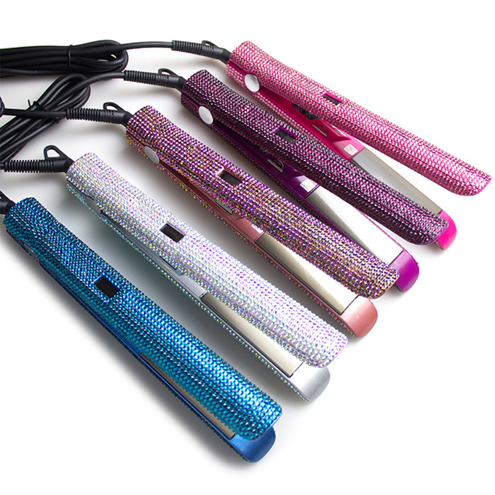 2 In 1 Electric Hot Comb Blinged Diamond Flat Iron Hair Straightener For Curling Machine