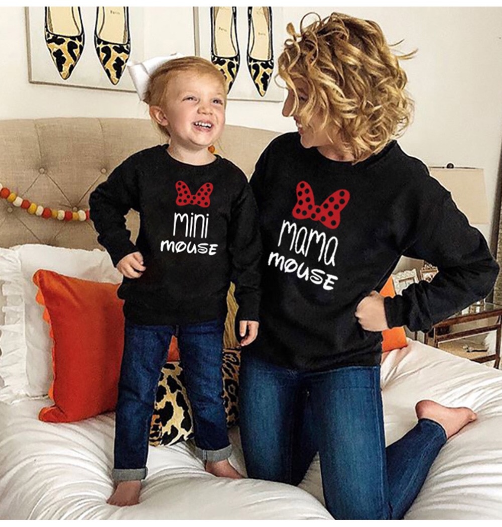 Custom Sweatshirt High Quality Matching Family Clothing Outfits Mommy And Me Unisex Emboss Cotton Vintage Crewneck Hoodies
