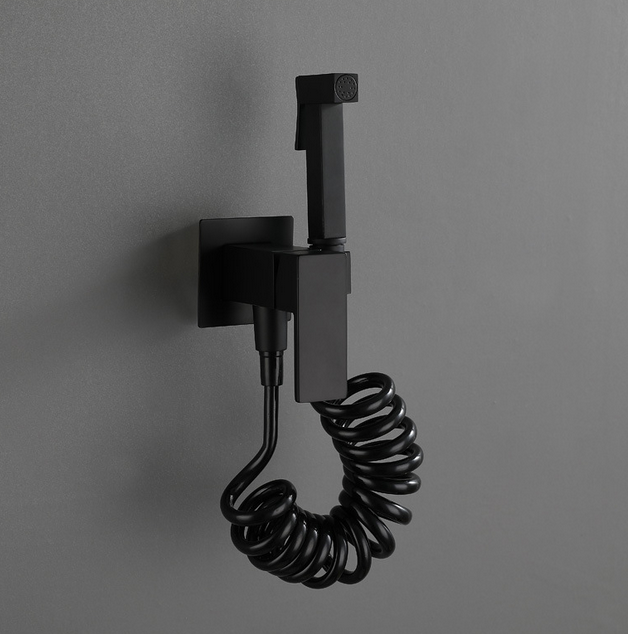 Matte Black Wall Mount Hygienic Shower Set, Toilet Solid Brass Handheld Bidet, Hot & Cold Water Mixer Tap