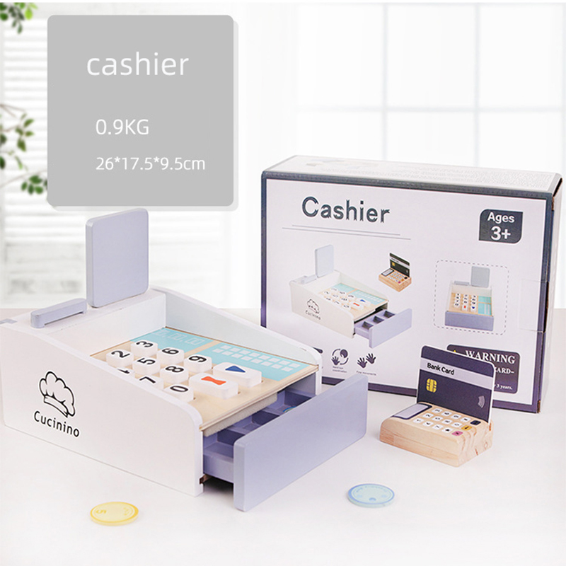New simulation play house selling cashier machine candy set wooden children's popcorn toy wooden kitchenware wholesale