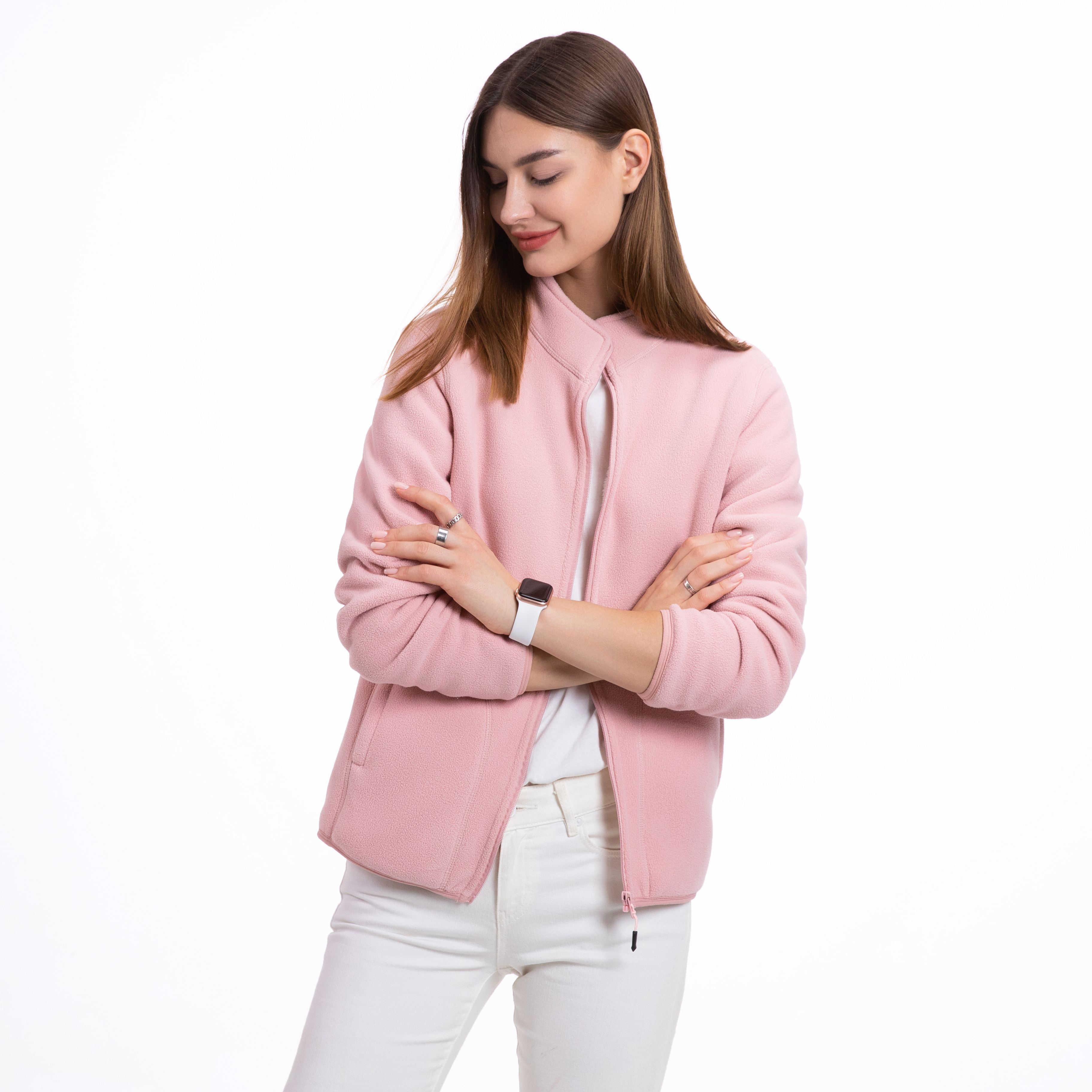 Wholesale Fleece Sweater Fashion Custom Pure Cotton Contrast Stitch Women Pure Blank Polar Fleece Jacket