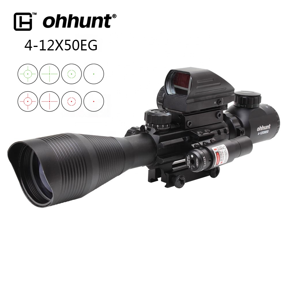 Тактический Оптический прицел Ohhunt 4-12X50, оптический прицел с красной и зеленой подсветкой для охоты, дальномер с красной точкой