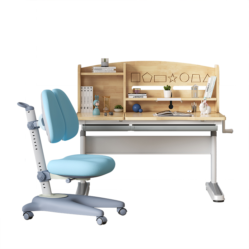 Rubber Wood Kids Study Desk Drafting Table Ergonomic Multi Function Real Wood Adjustable Child Table Computer Station with Book
