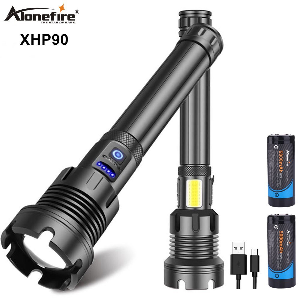 Светодиодный фонарик Alonefire H54 XHP90, мощный зуммируемый COB фонарь с зарядкой через Usb, Ультраяркий уличный фонарь для охоты и кемпинга