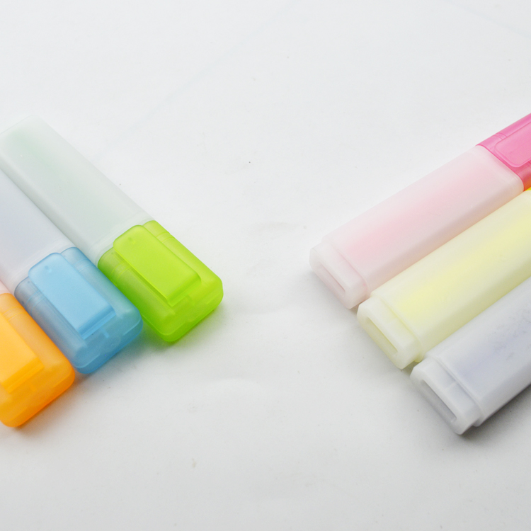 Custom Logo Flat Novelty Plastic Body Mini Set 6 Solid Color Maker Highlighter Pen