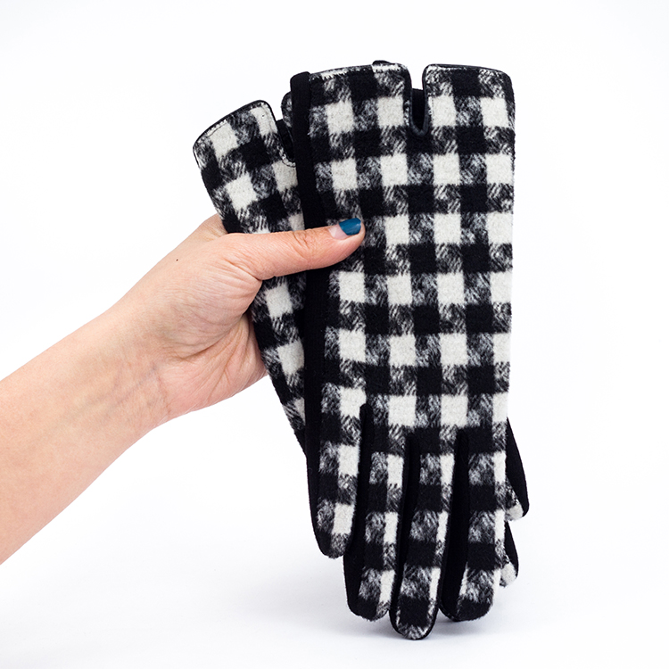 Factory Directly Sell Wind Proof Wool Checked Fabric Gloves For Ladies