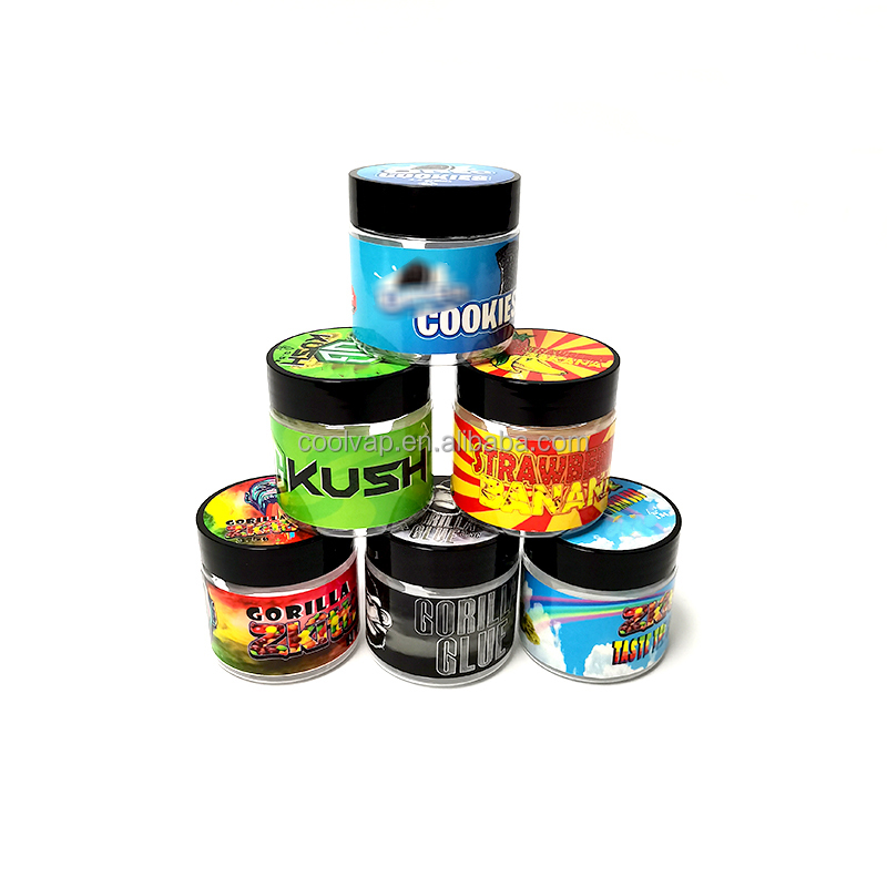 Clear 3.5G 60ML PET Plastic Bottle with stickers Gorilla Glue Zkittlez Packs 3.5g Packaging Jar
