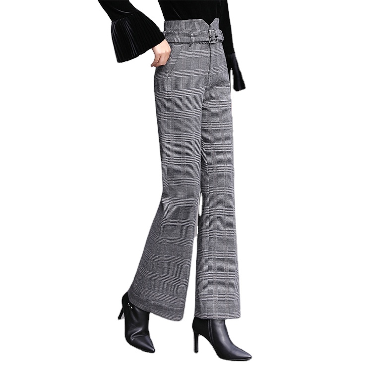 Designer Winter Tweed, plaid, wide-legged, thickened, high-waisted pants
