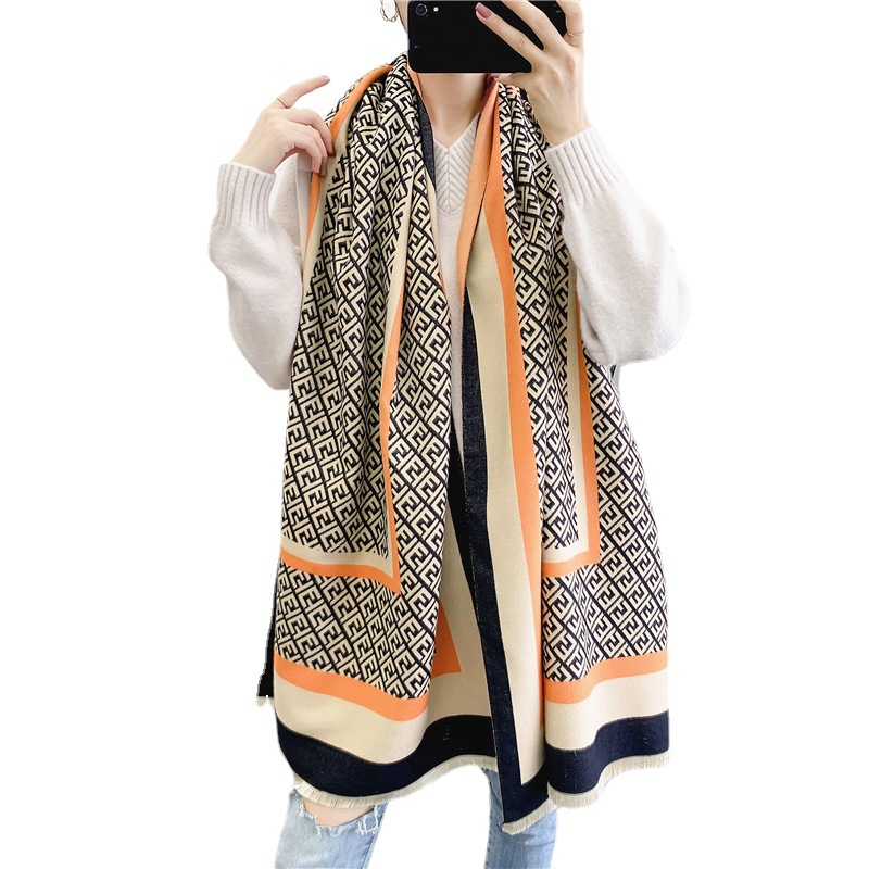 Winter Scarf Women Cashmere Warm Pashmina Foulard Lady Letter Print Luxury Scarves Thick Soft Shawls Wraps Female