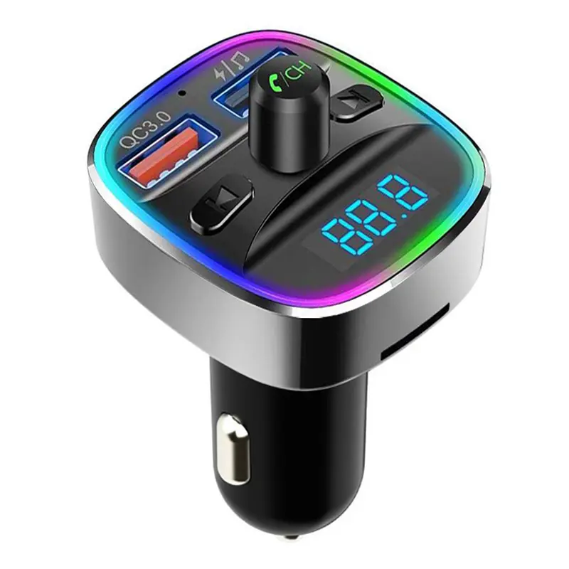 New Colorful Light 2 Usb Quick Charge QC3.0 Car USB Charger FM Modulator Transmitter Wireless Car Kit Handsfree