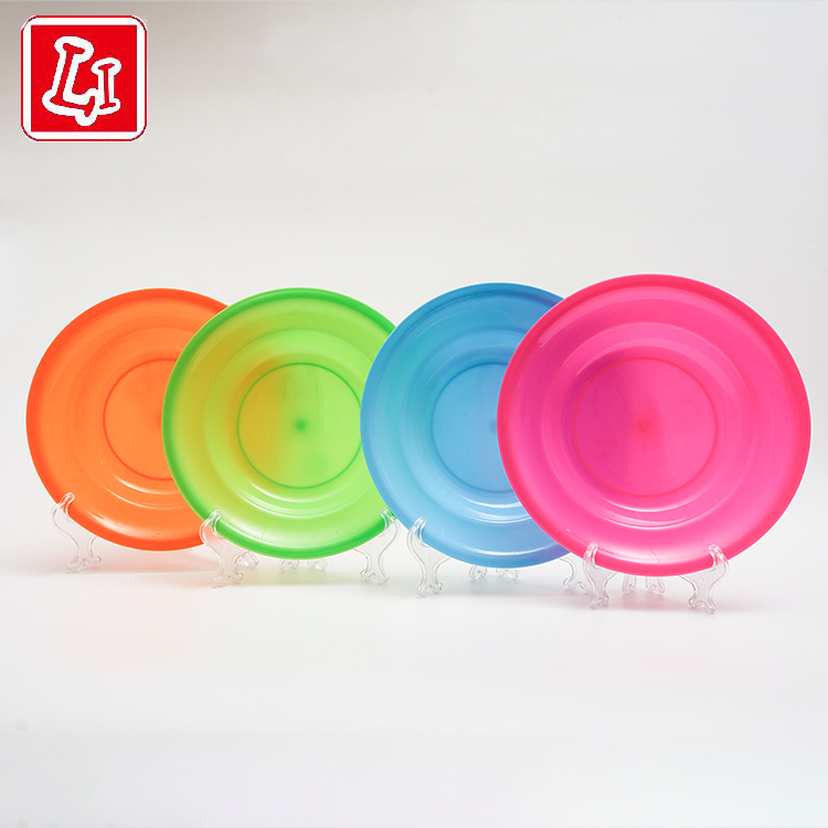 Colorful plastic round billed dish shallow dish for food storage