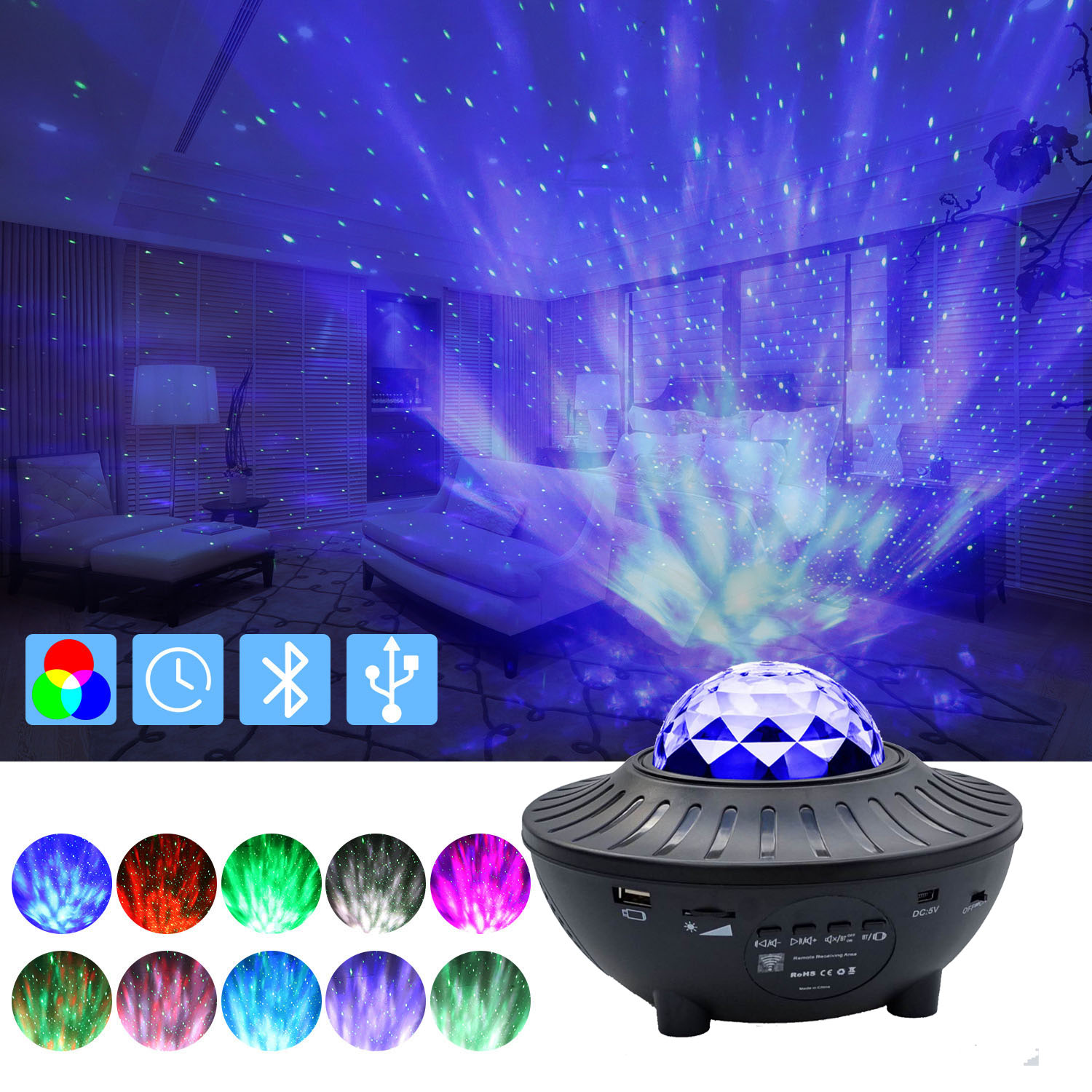 Ocean Wave Night Light Laser LED Star Nebula Cloud Projector Master Music Party Galaxy Projector with Speaker