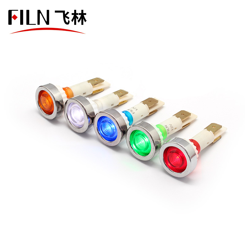 FILN 10mm plastic PA66 indicator light with 2.8mm pins waterproof IP67 red yellow 220VAC 24VDC signal lamp CE