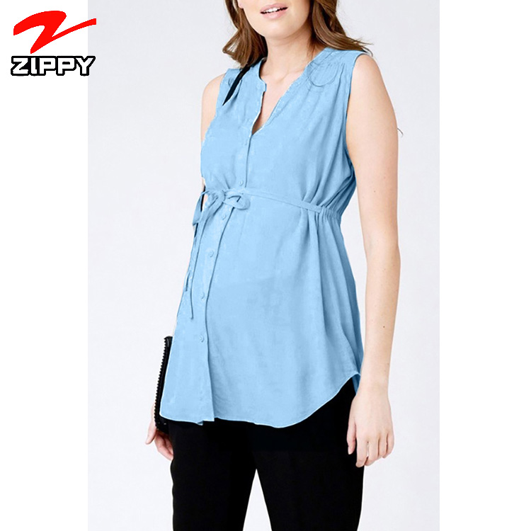 Maternity clothing customized Maternity clothing sexy summer Single-breasted shirt with tie up Pregnant women clothes