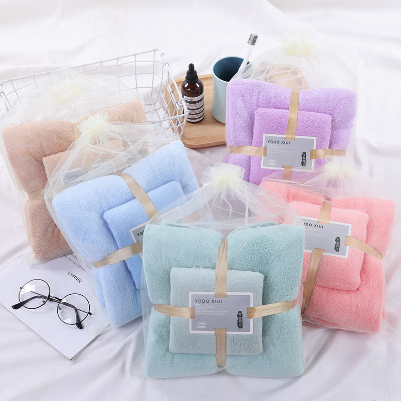 High quality bath towel set gift thick coral fleece soft absorbent face towel bath set
