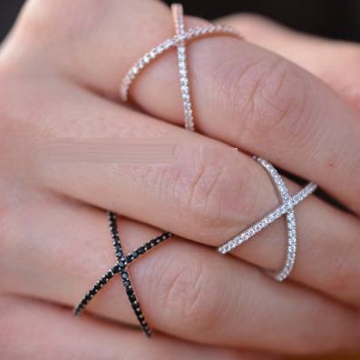 various colors cz and plating Pure Sterling Silver CZ x Crisscross Long Ring