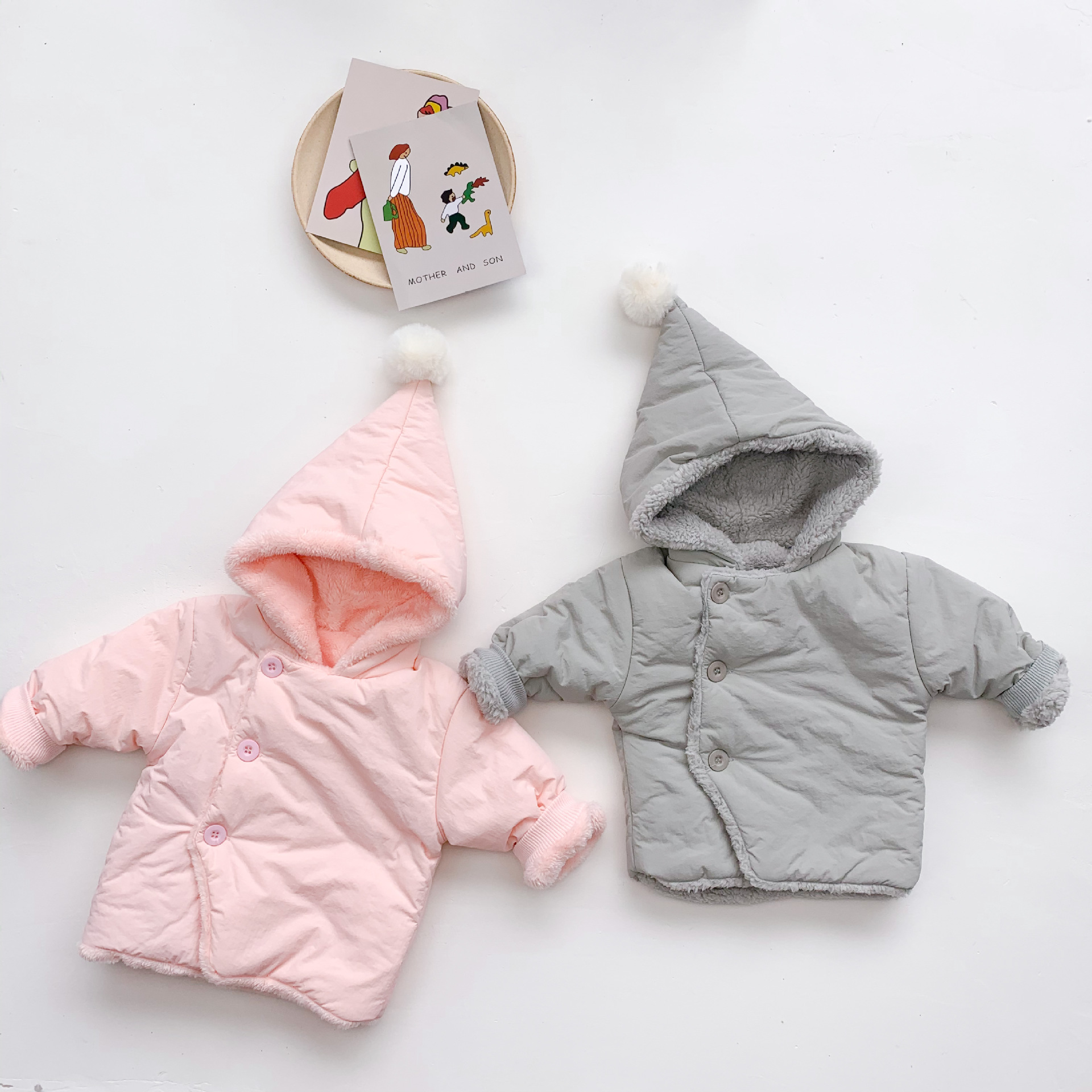 High Quality Winter Kids Clothes Baby Cotton Custom Fleece Lining Shirt Design Cute Hat Baby Girl Boy Kids Top