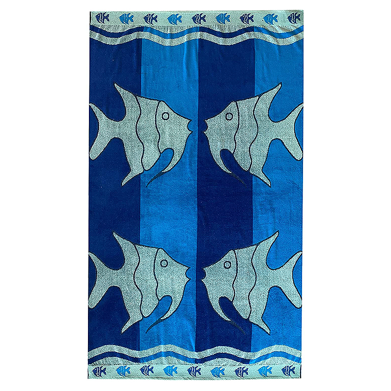 Oversized Luxury Kissing Angel Fish Beach Towel, Large 70x 40 Soft Velour Absorbent Cotton Terry Reversible