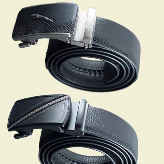 Leather Mens Black Belt Genuine Leather Ratchet Belt Automatic Buckle Luxury Sliding Belt