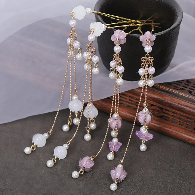 Retro hair ornaments Lily of the Valley tassel U hairpin ancient style headdress handmade hair sticks hairpin ancient