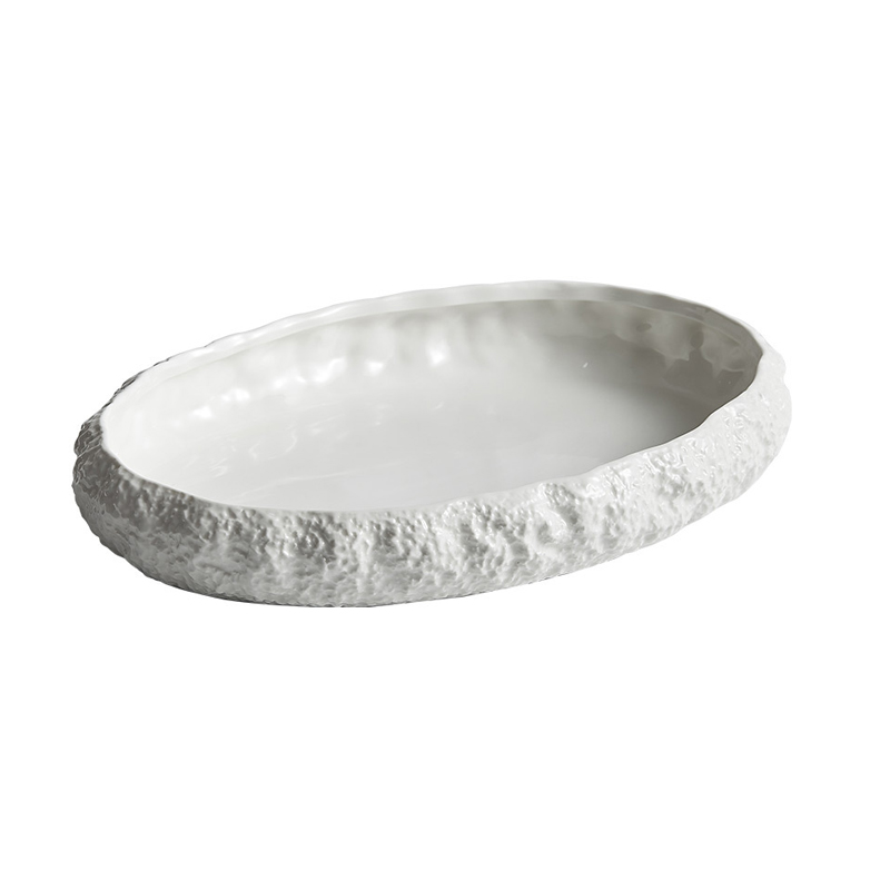 Oval Ceramic Dinner Plate Rock Rim Cold Seafood Dishes Deep Pasta Salad Serving Platter Fish Dishes for Restaurant and Hotel