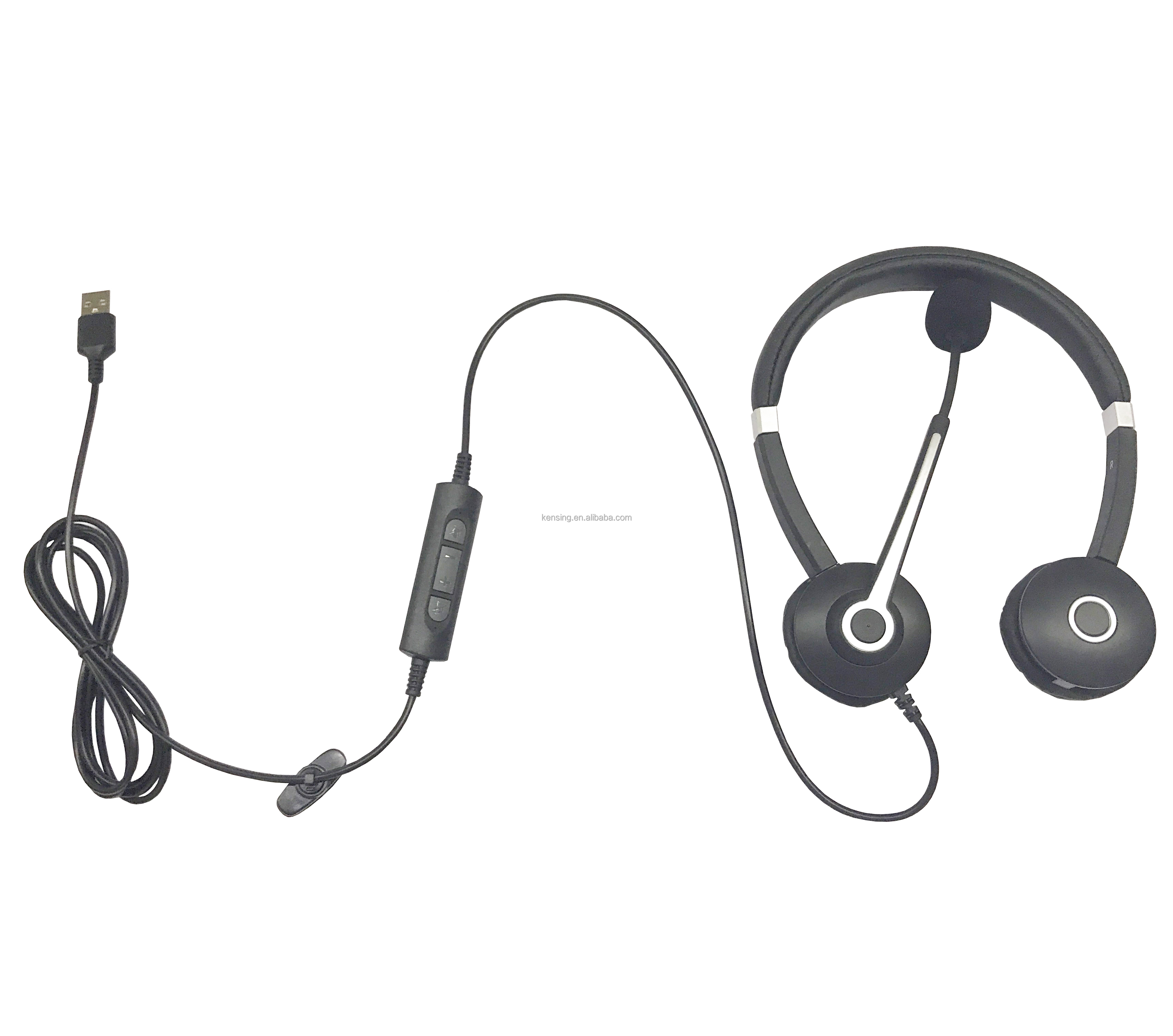 Call center binaural headset with super noise cancelling micro and usb plug