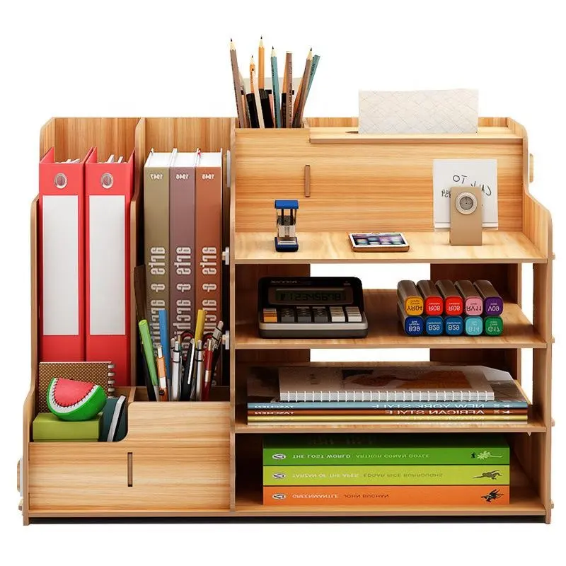 Promotional Wood Set Paper Folder Office Dormitory Pen Stationary Holder Desk Organizer