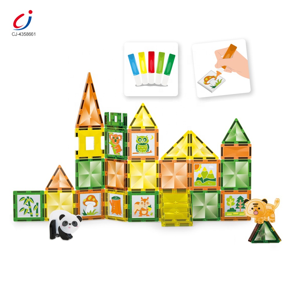 Chengji hot selling 2024 magnet construction tiles 3d toys DIY forest series building blocks magnetic tiles with color glue