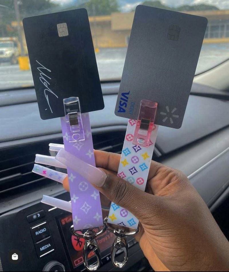 New Arrived Acrylic Material Card Puller Custom Your Own Credit Card Grabber Keychain For Long Nails