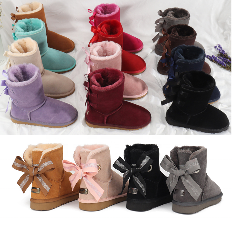 2021 Wholesale Winter Women's Snow Boots Ankle Women Shoes Bow Girls Lady Designer Luxury Uggly Short Fluff bows Boots for Women