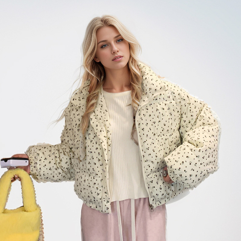 Down jacket for women 2024 new fashionable and fresh floral cotton jacket, loose and thick warm jacket