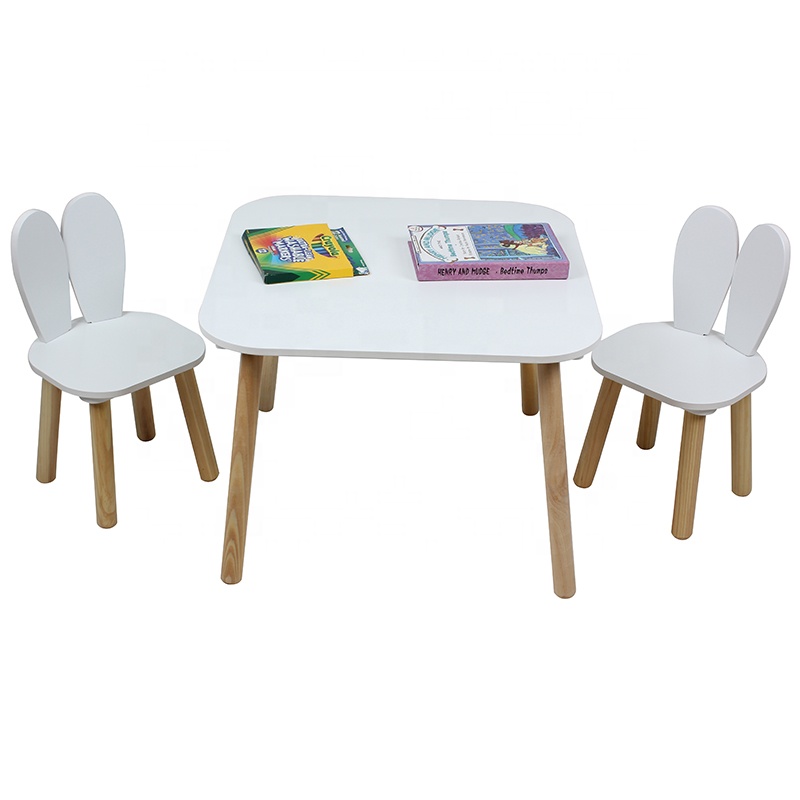 Toffy & Friends TODDLER TABLE AND CHAIRS WOODEN SET BUNNY RABBIT WHITE