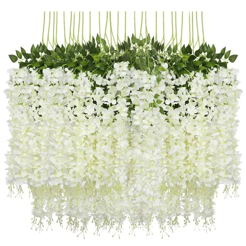 O-X0199 Wholesale Hanging Wisteria Vine Flowers Silk Artificial Flower White Pink Wisteria Flower