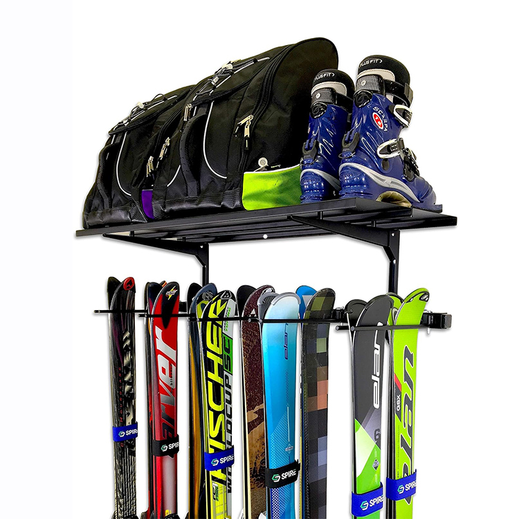 Wall Mounted 5 Hooks Metal Ski Display Storage Rack for Hanging 10 Pairs Snowboard