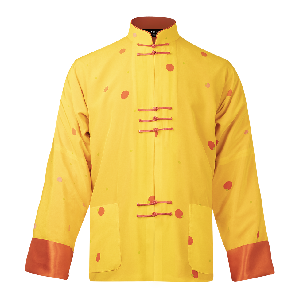 New Arrival Yellow Dot Pattern Professional 100% Silk Men Tang Suit