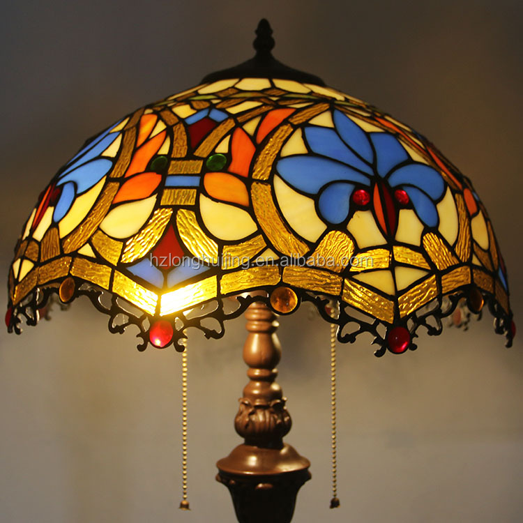 LongHuiJing 16inch Tiffany blue Mediterranean Stained Glass floor lamp E27 Home Parlor Dining bed Room standing lamps