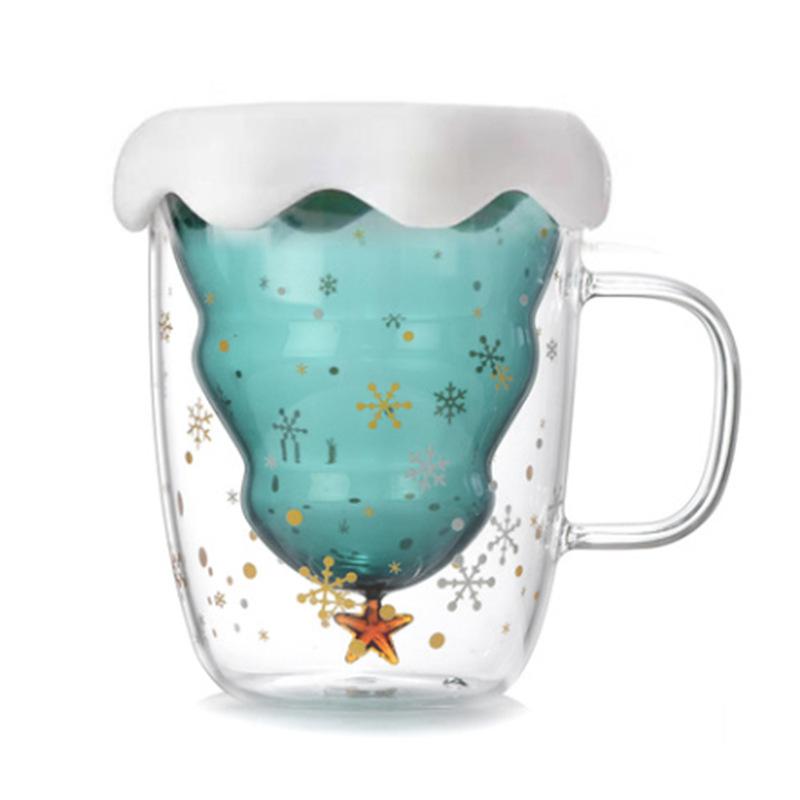P466 Creative Christmas Tree Star glasses 3D Transparent Double Anti-Scalding Glass Coffee Milk Juice Cups