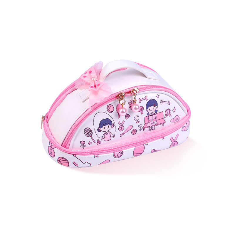 PU waterproof triangle gift Japanese stationery pen bag for Senior student with bow tie & pearl