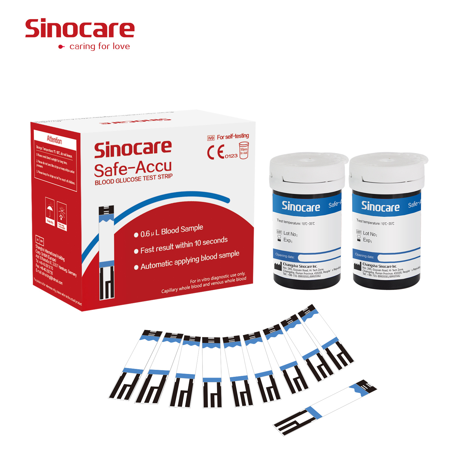 Sinocare Safe-Accu 50 Pcs Blood Glucose Test Strips Sinocare Glucose Strip Tests Diabetics Test Strips Bulk