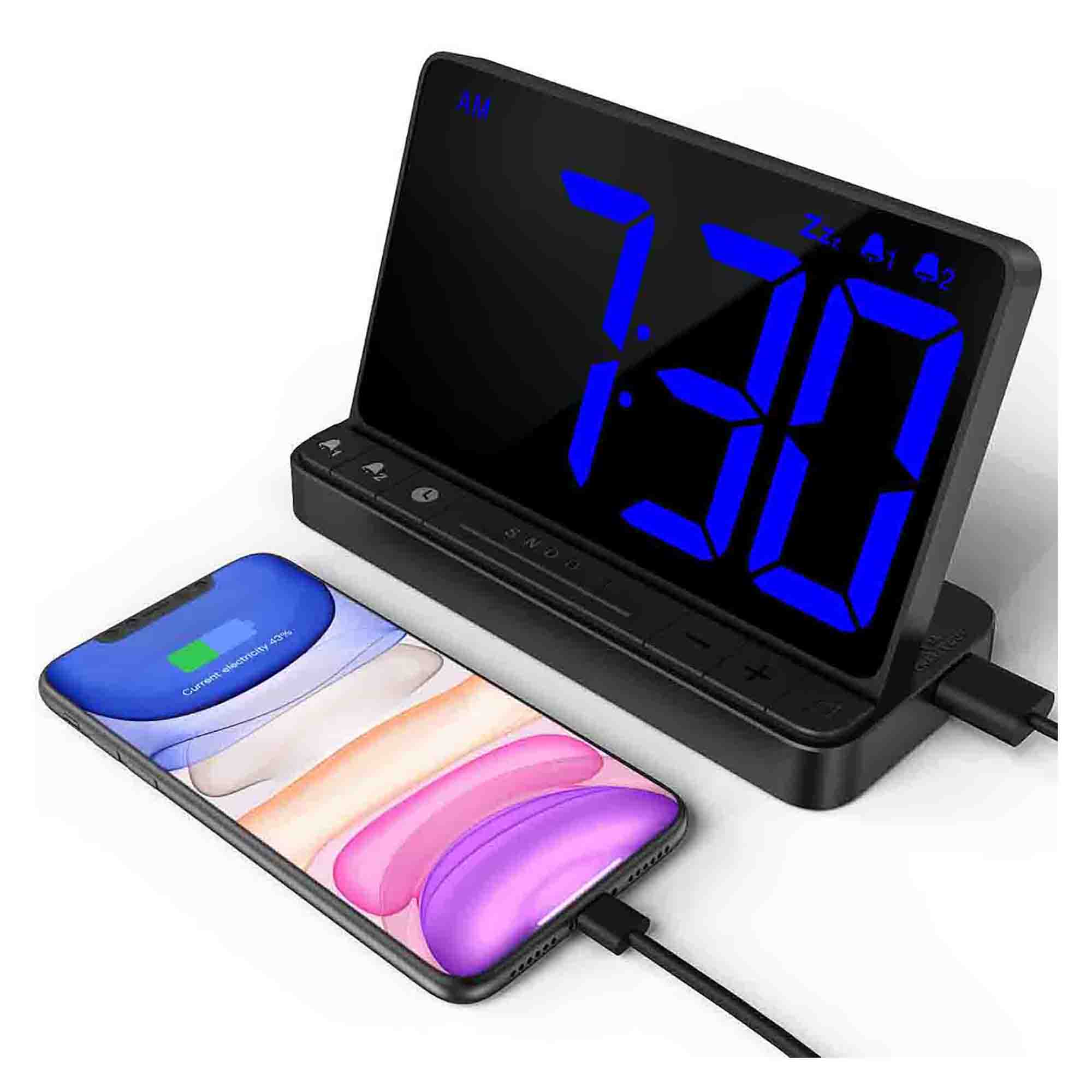 Good Quality Multifunctional Black Large Letter Desk Led Display Digital Table Alarm Clock With Usb Charging Port