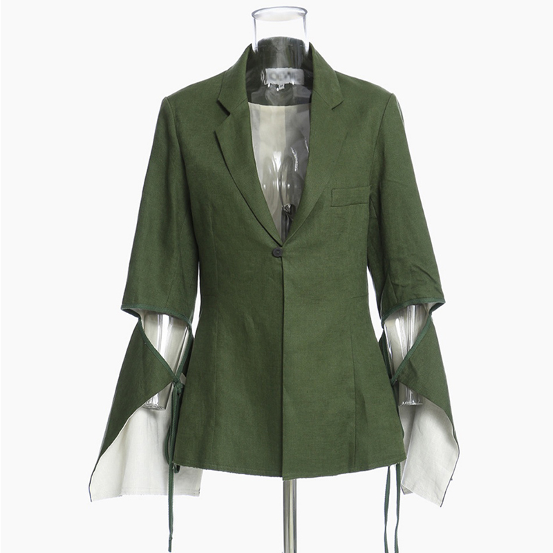 Inner beige hit color ladies blazer cuffs half split ladies blazer fashion elegant ladies blazer wholesale