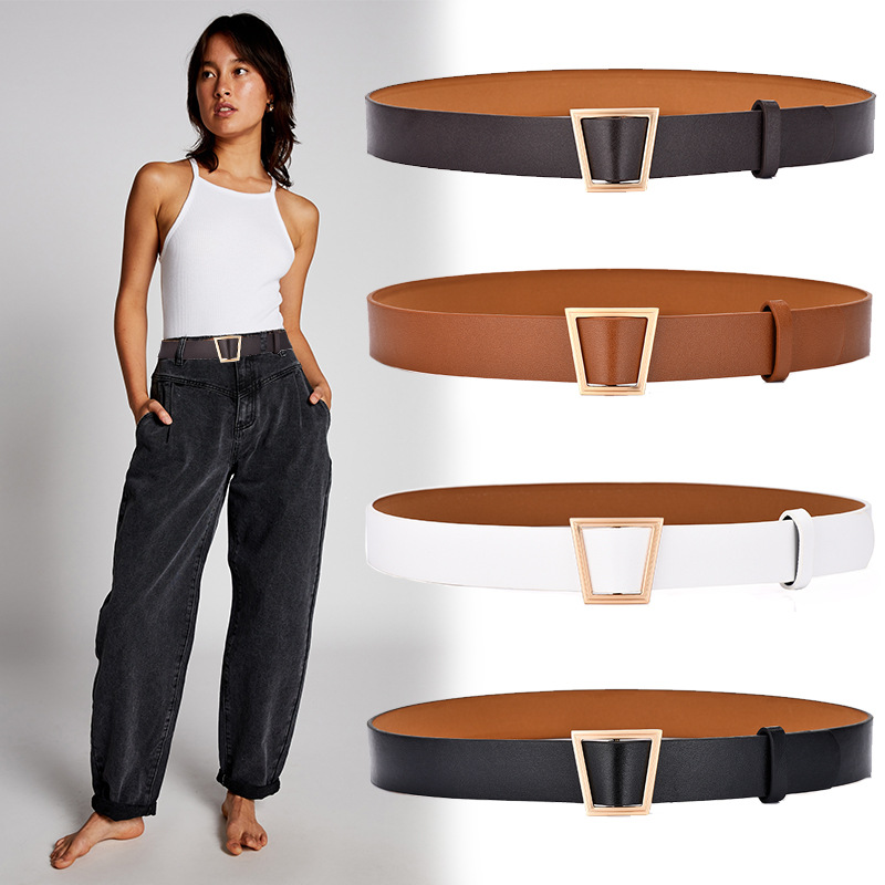 Women's PU Leather Belts For Jeans Pants With Fashion Center Gold Buckle Personalized Belt