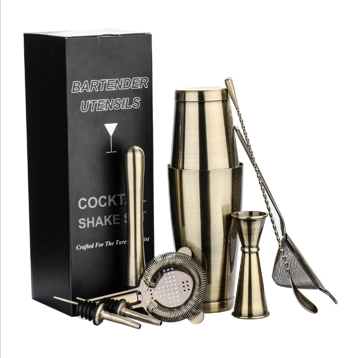 7pcs different surface treatment bar cocktail making shaker set stainless steel equipment kits for home bar tool gift set