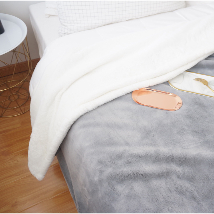 Wearable solid color faux fur rabbit super soft flannel blanket Coral blanket extra thick warm blanket